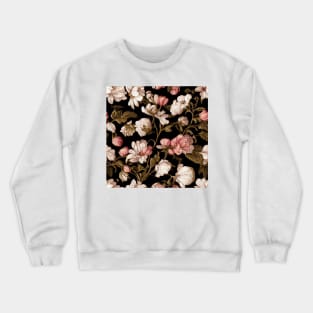 Brown and Pink Floral Pattern on Black Crewneck Sweatshirt